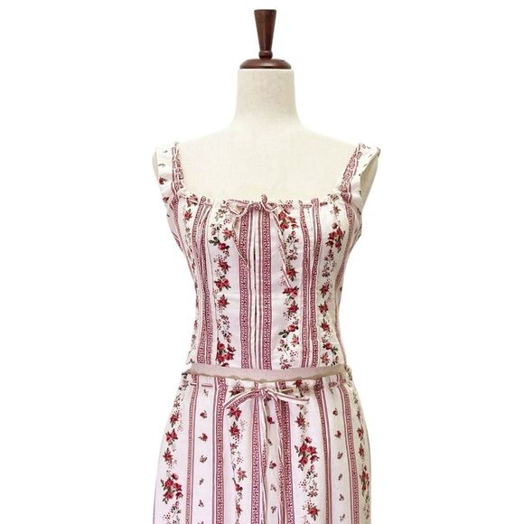 Joie Linen Blend Floral Stripe Two Piece Set Top & Maxi Skirt Size Small Boho - Picture 6 of 16